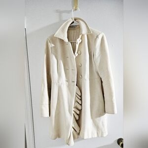 Bebe Cream Trench Coat with Ruffle Detail